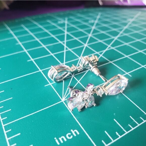 Clear White Diamond Drop Dangle Earrings on 925 Sterling Silver Women's - Picture 6 of 6